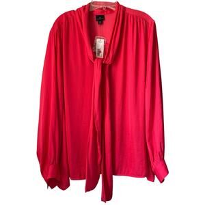 New Worthington Button Down Tie Blouse Womens Size XXL Professional Silky Bright